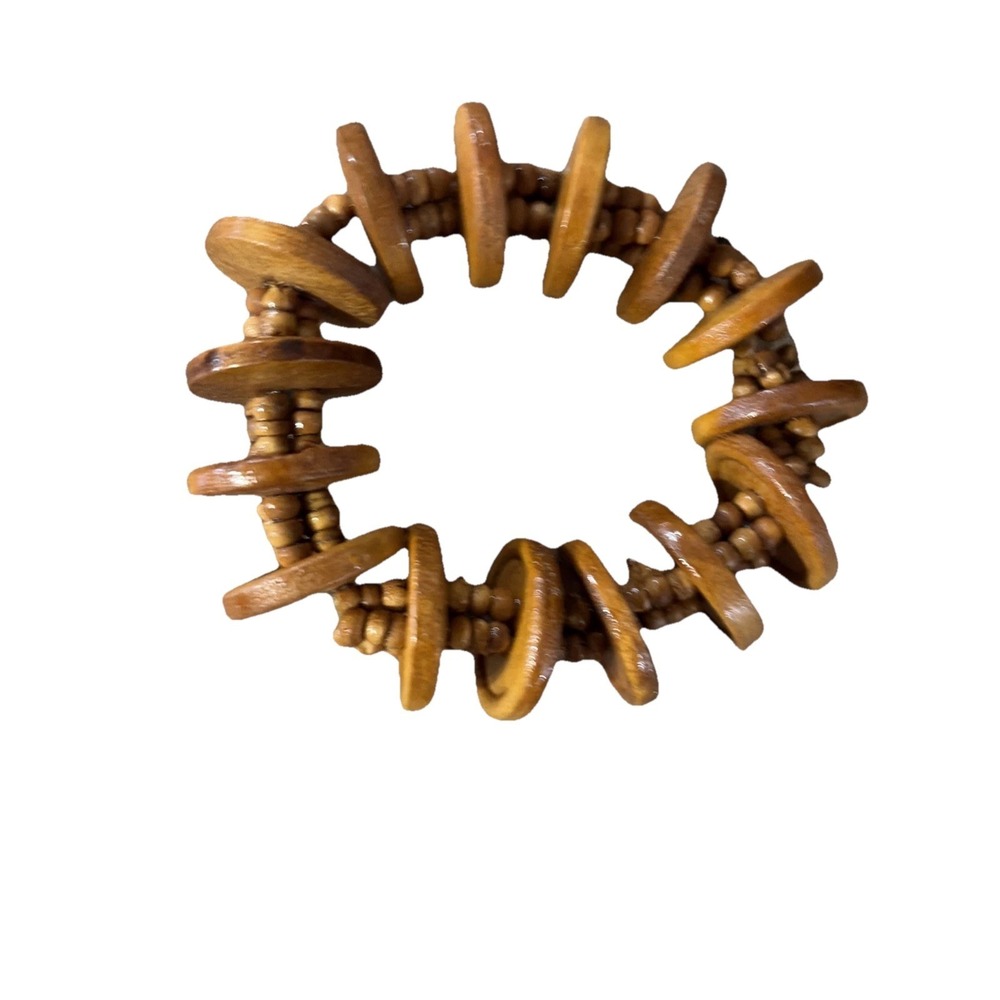 Vintage Napkin Ring Holders Wood Beads & Discs Set of 4 Natural Boho Rustic